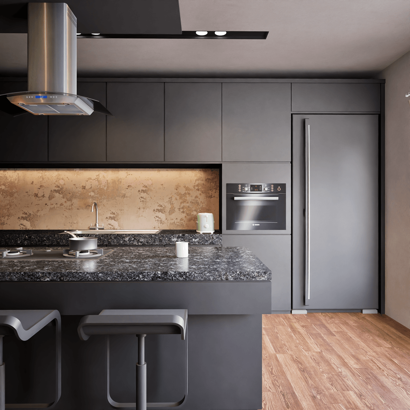 Monochrome Kitchen – Modern Interior Visualization architectural visualization