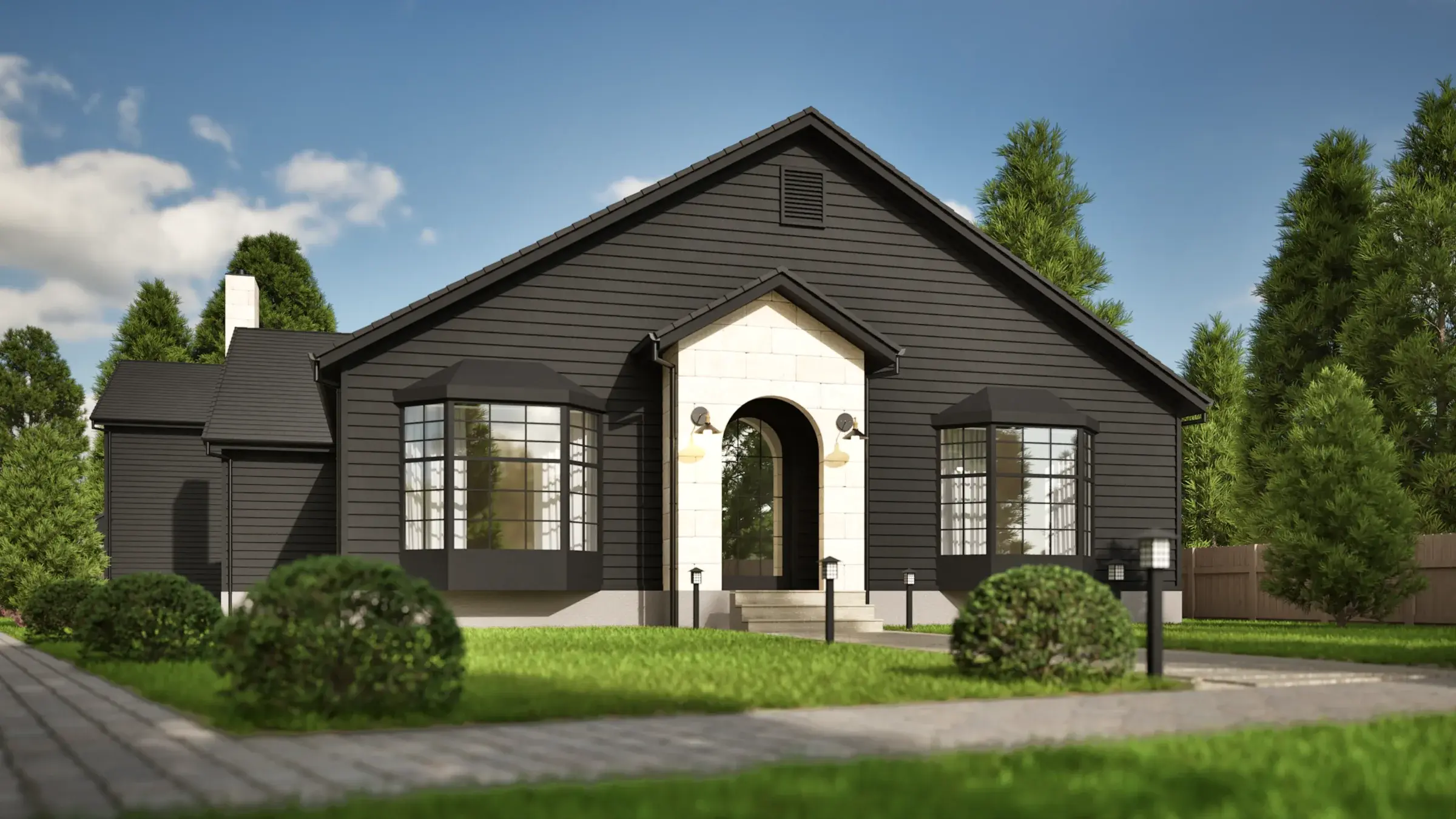 Modern farmhouse exterior architectural visualization — view 2