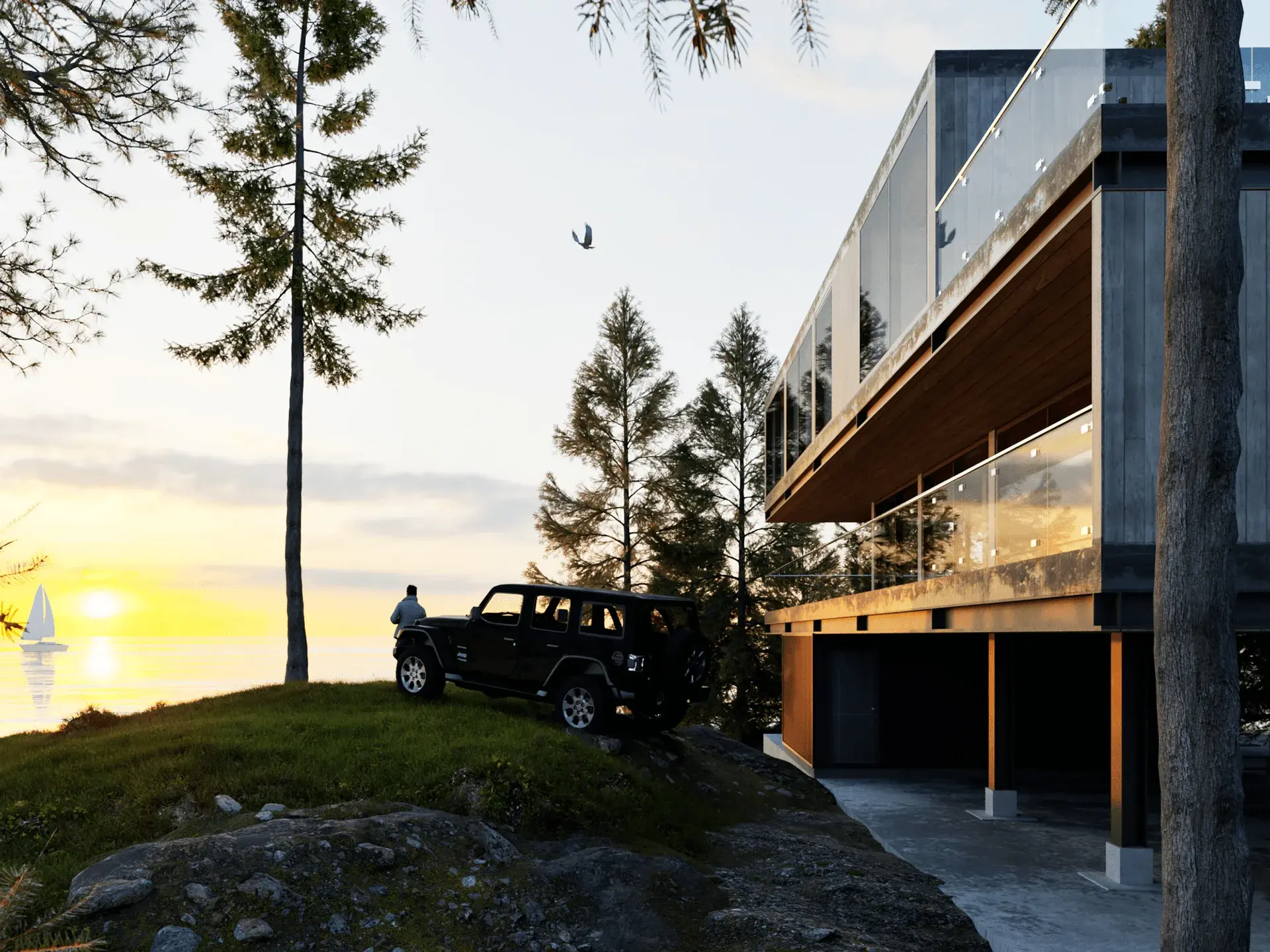 Modern Shipping Container Home | Forest Modular Design Rendering architectural visualization — view 3