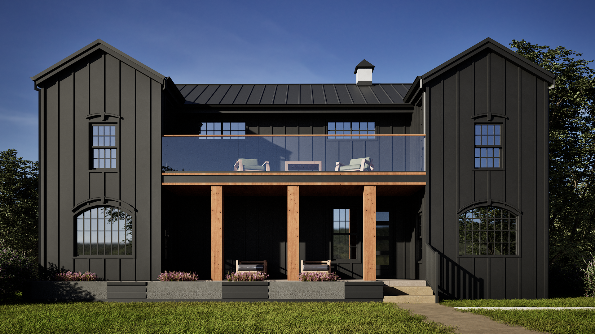 Modern Black Barn Residence architectural visualization