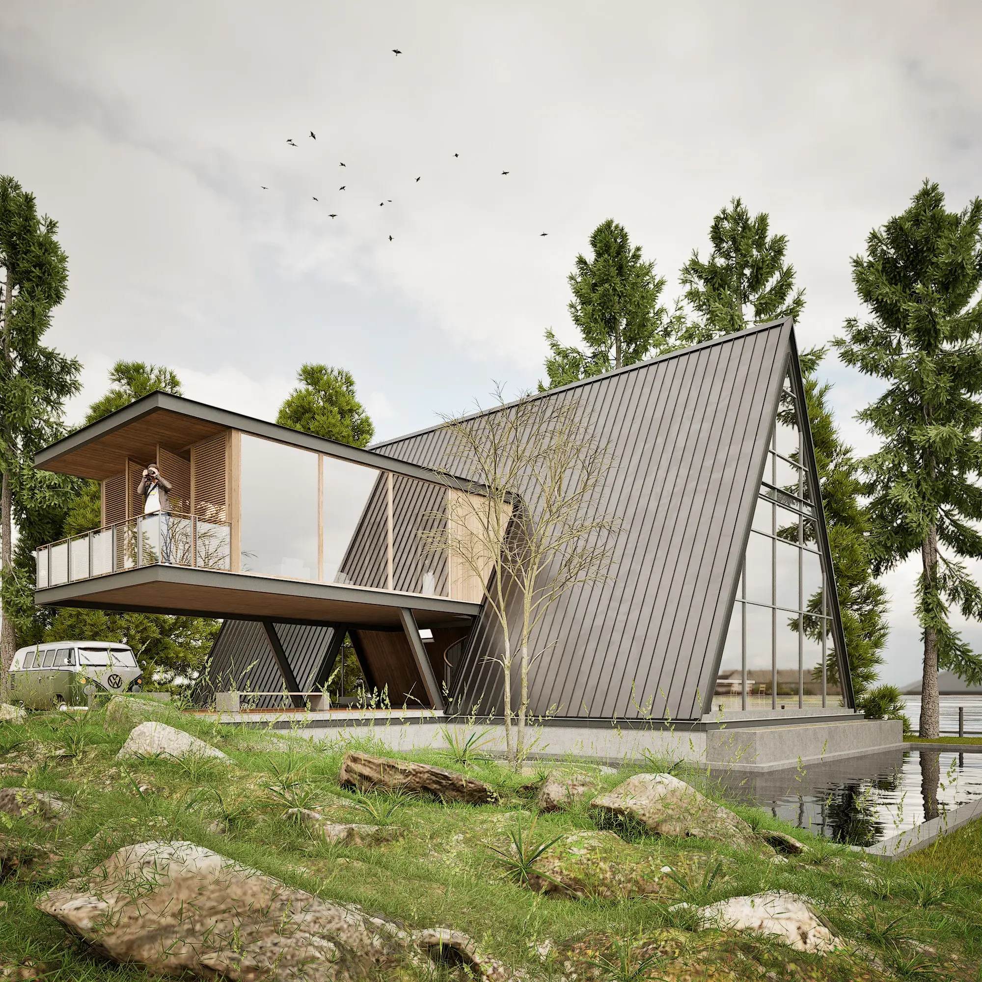 Modern A-Frame Cabin architectural visualization