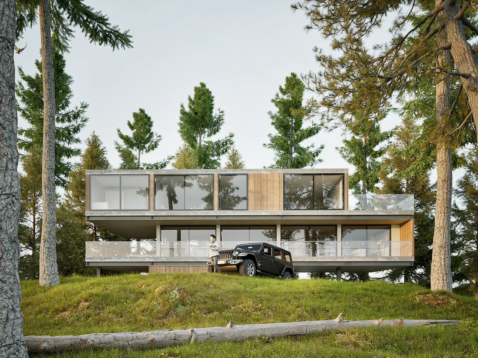 Modern Shipping Container Home | Forest Modular Design Rendering architectural visualization — view 4