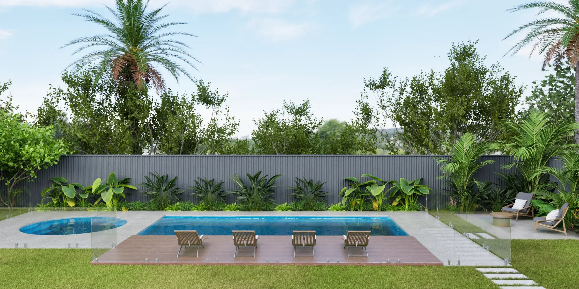 Tropical Backyard Pool – Outdoor Living architectural visualization — view 3