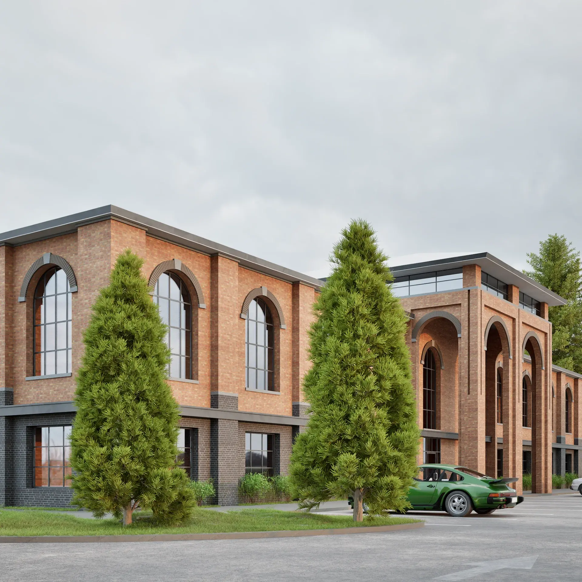 Exposed Brick Industrial Building architectural visualization — view 3