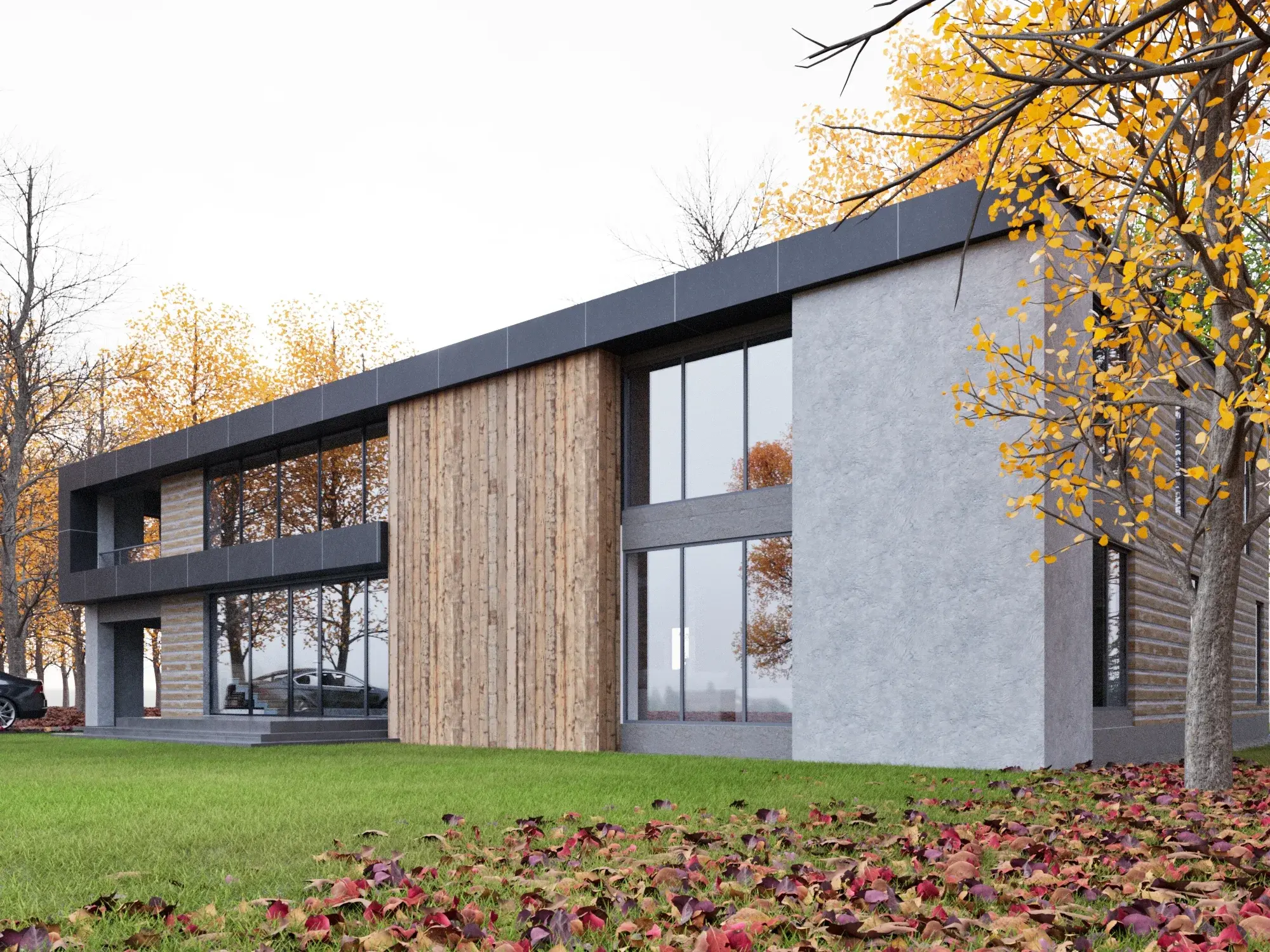 Autumn Modern House architectural visualization