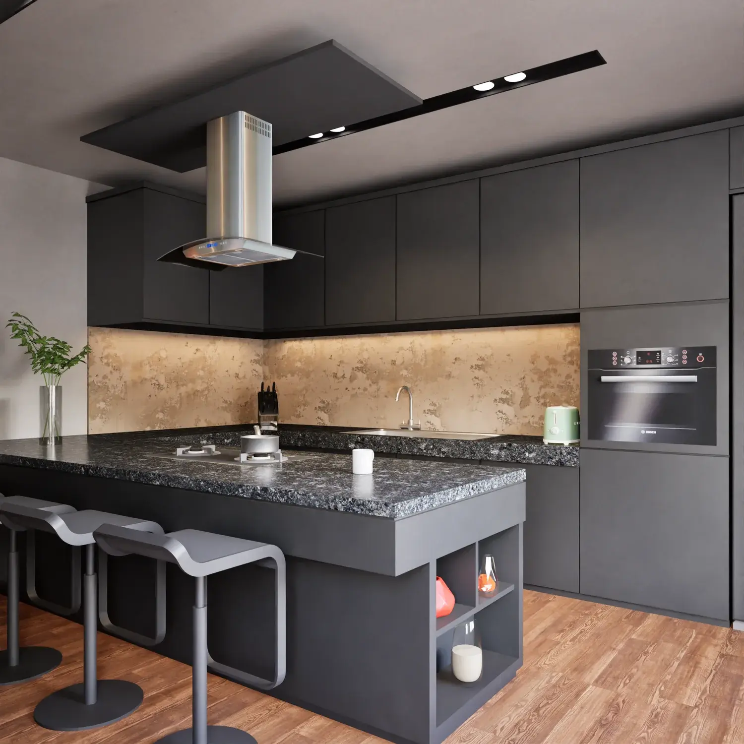 Monochrome Kitchen – Modern Interior Visualization architectural visualization — view 3
