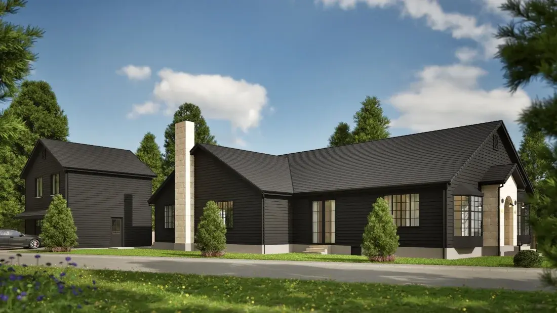 Modern farmhouse exterior architectural visualization — view 3