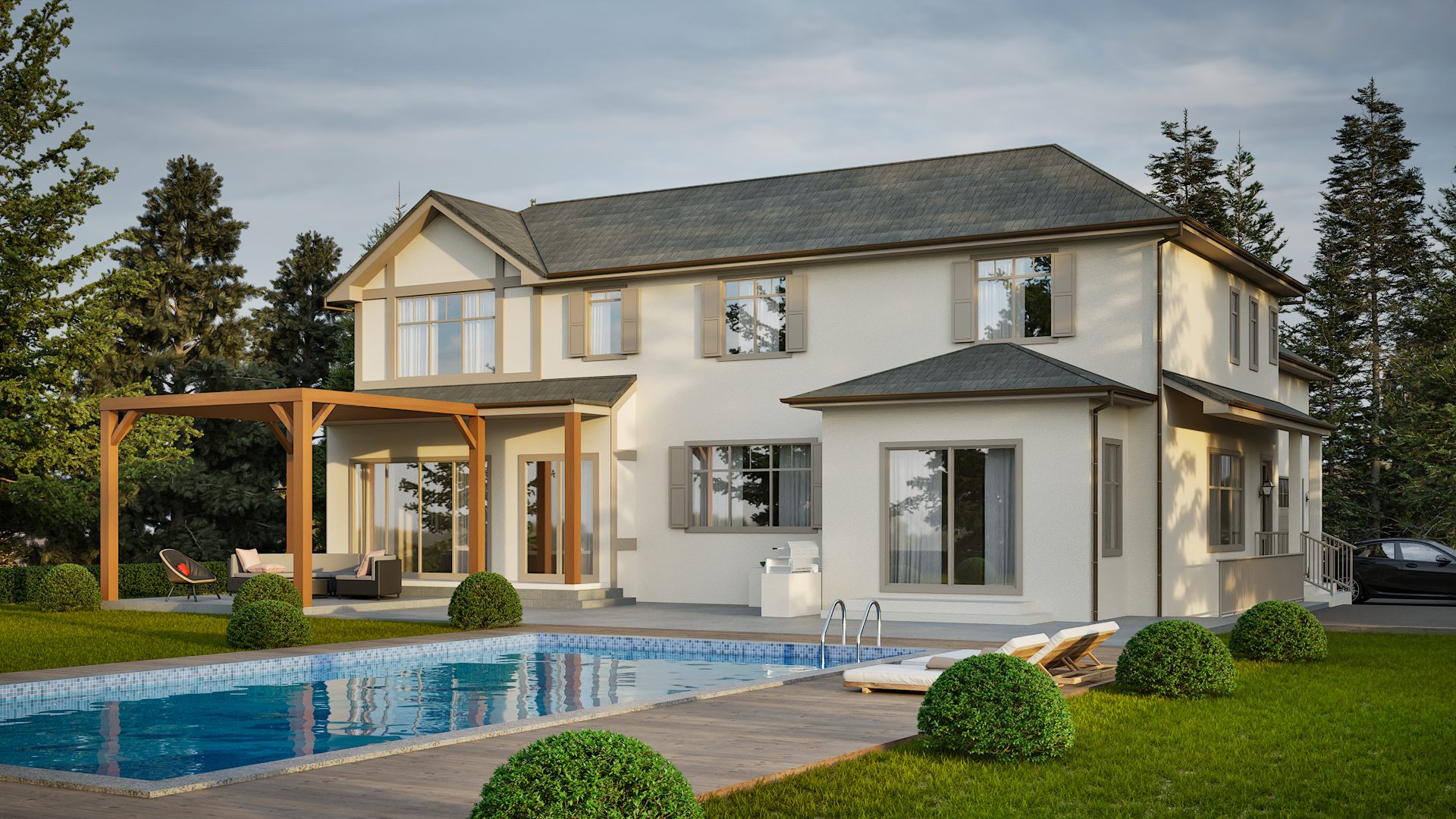 Tropical Backyard Pool – Outdoor Living architectural visualization