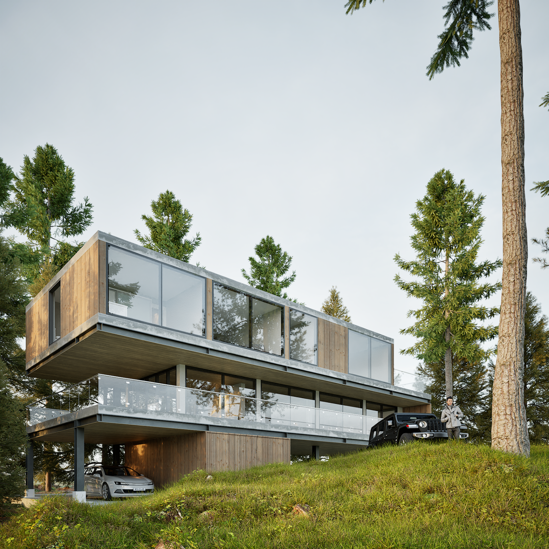 Modern Shipping Container Home | Forest Modular Design Rendering architectural visualization