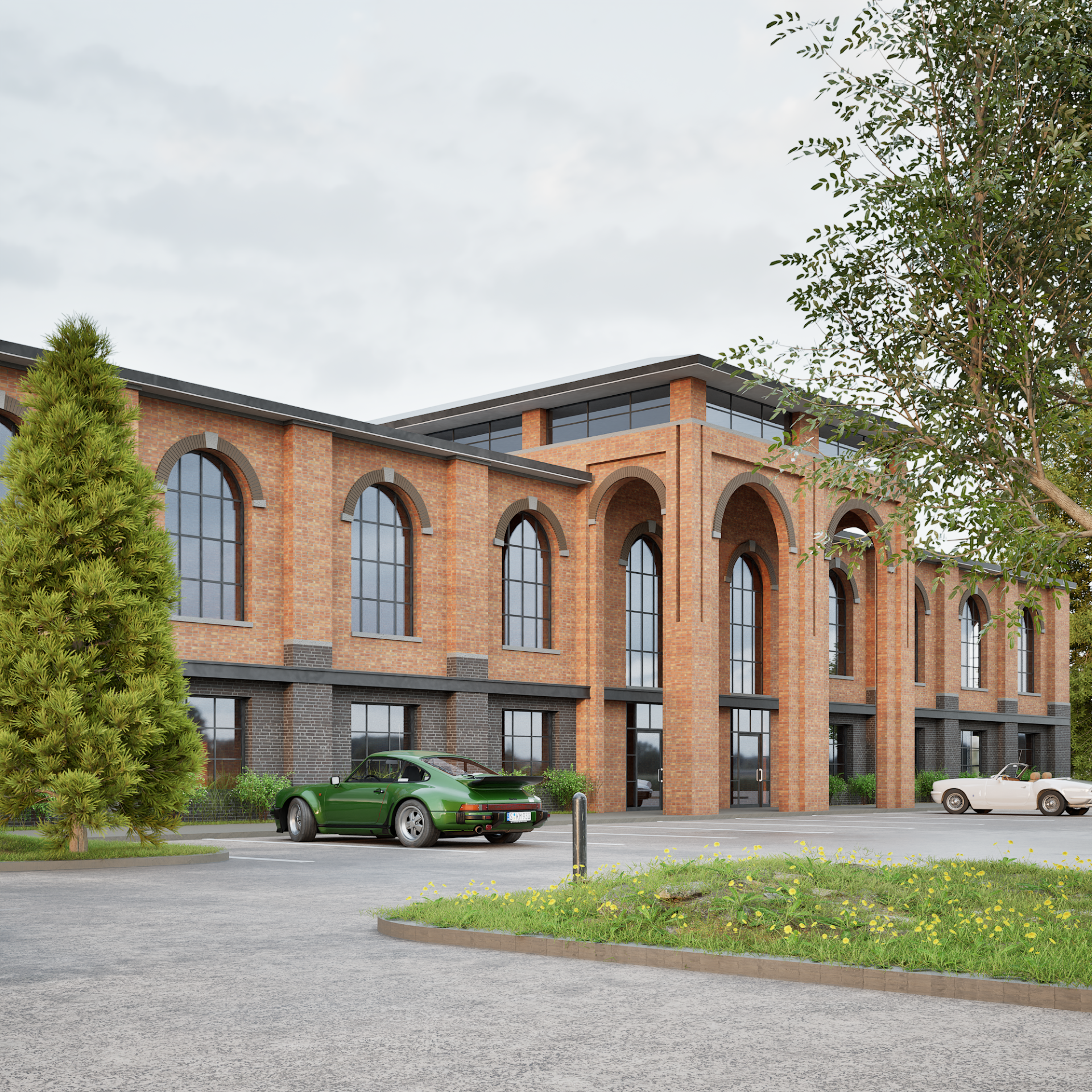 Exposed Brick Industrial Building architectural visualization