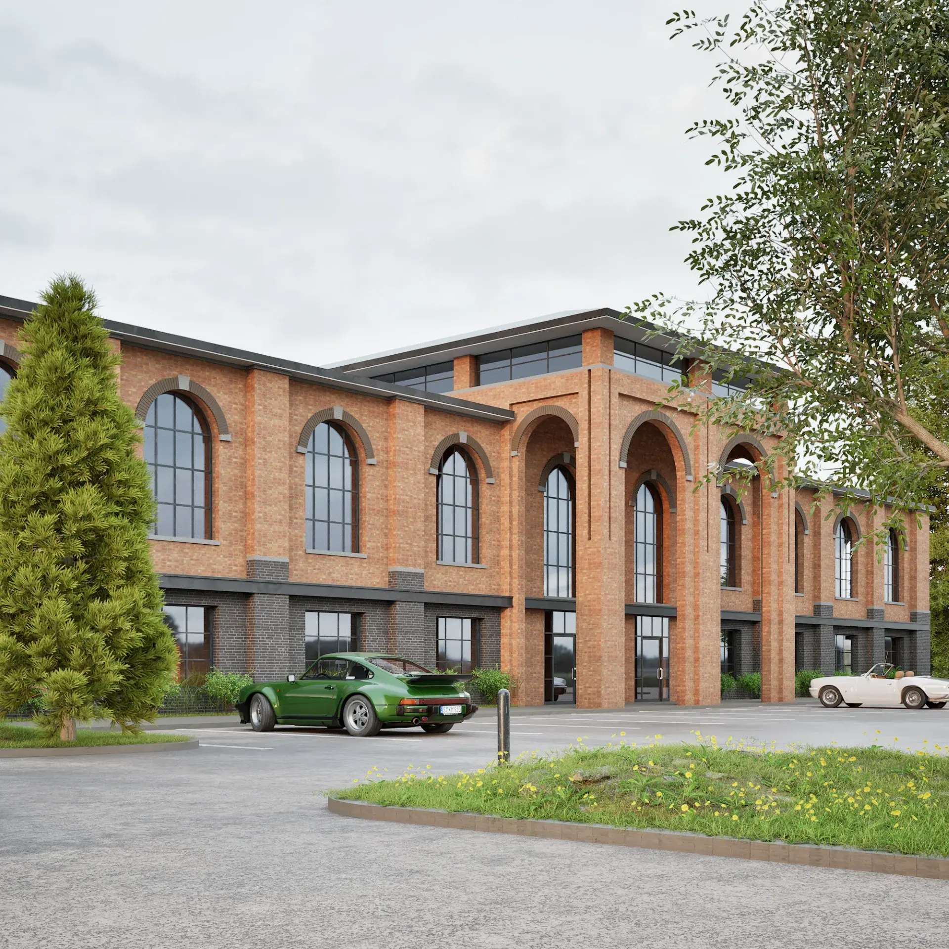 Exposed Brick Industrial Building architectural visualization