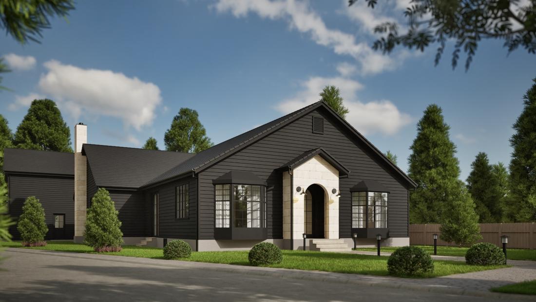 Modern farmhouse exterior architectural visualization